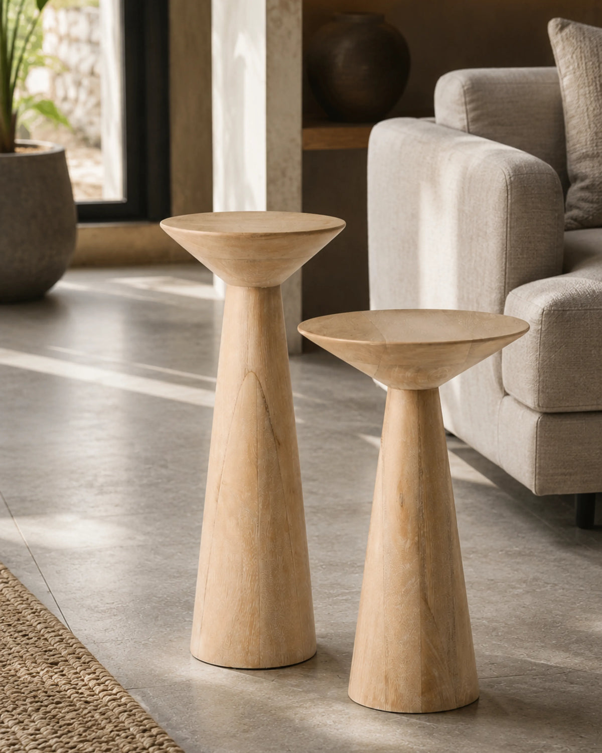 Solenna Almond Mist Solid Wood Pedestal Side Table