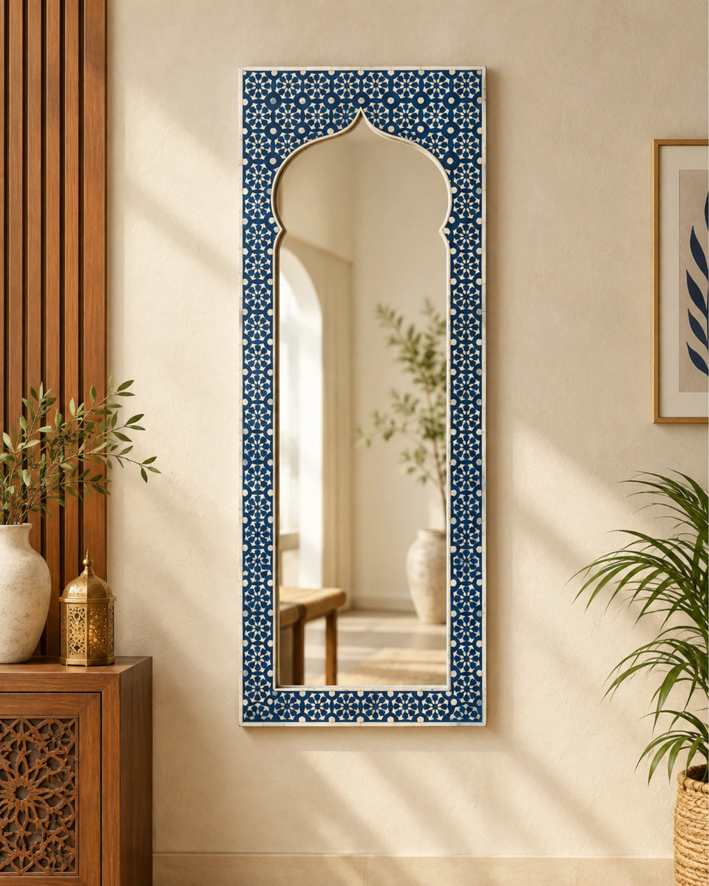 Zahravelle Moorish Arch Bone Inlay Full-Length Wall Mirror