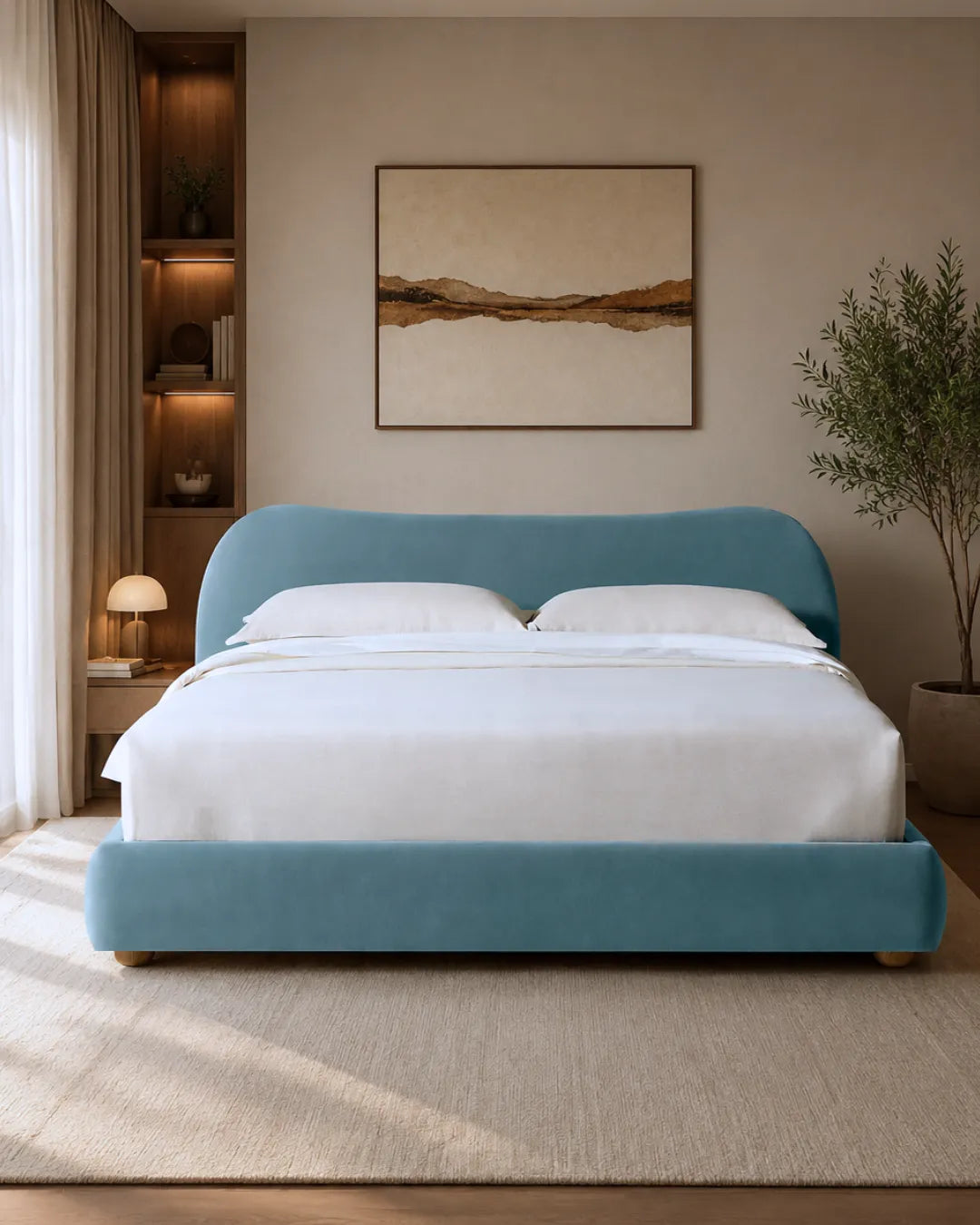 Avyelle Curved Upholstered Camel-Back Tide Bed