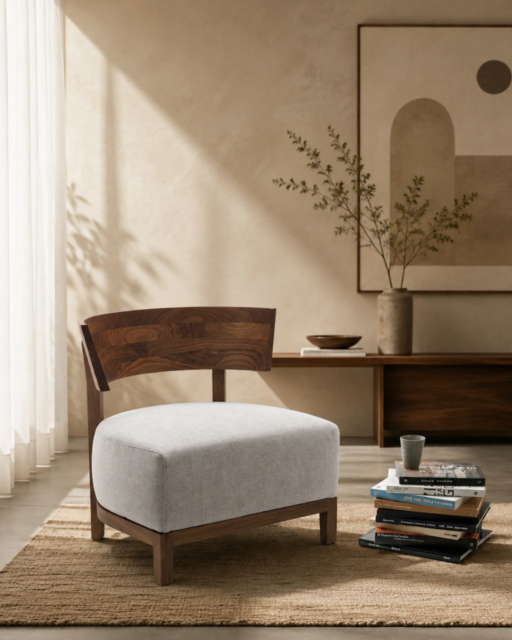 VELTIS Ecru Lounge Chair in Solid Teak Wood