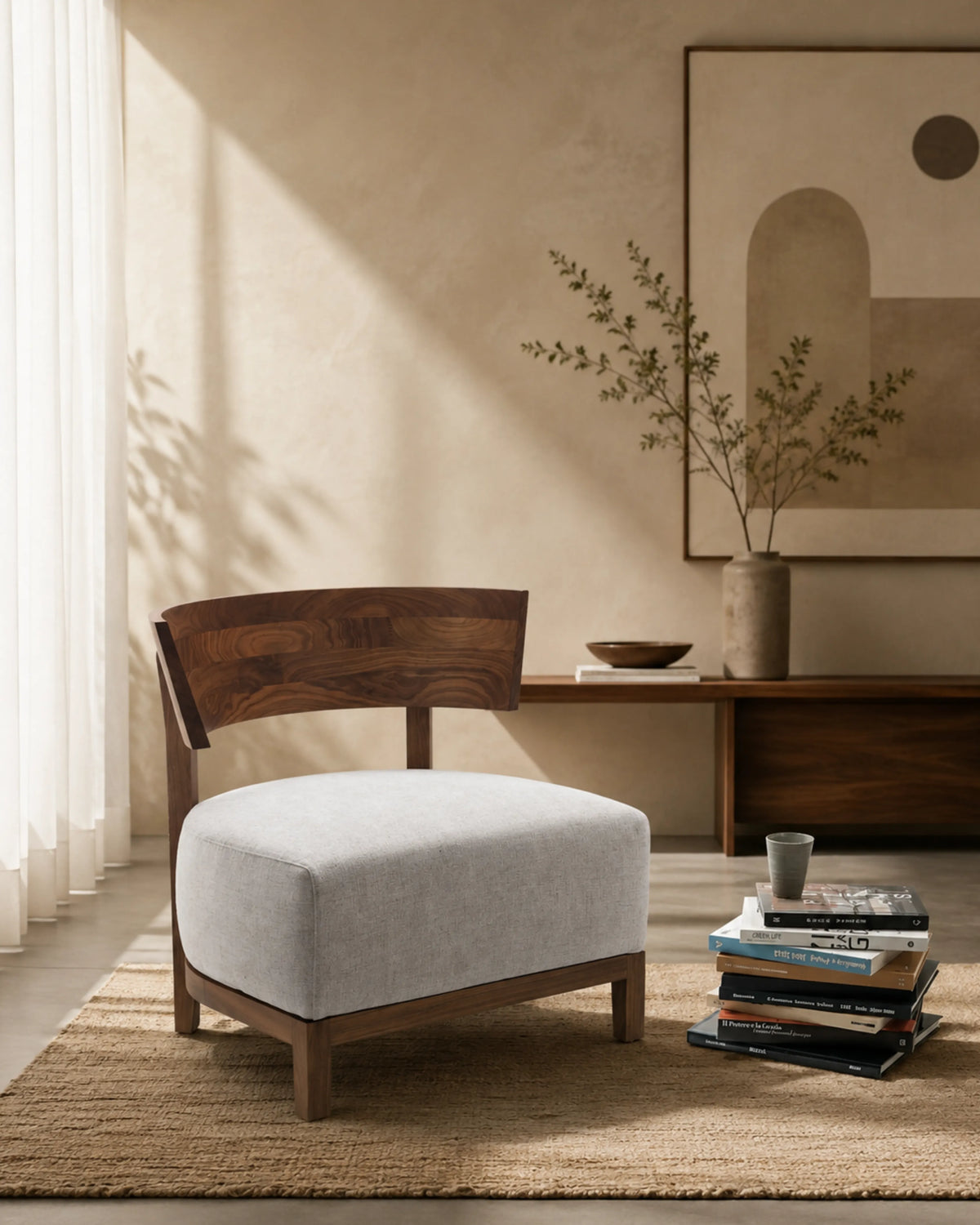 VELTIS Ecru Lounge Chair in Solid Teak Wood