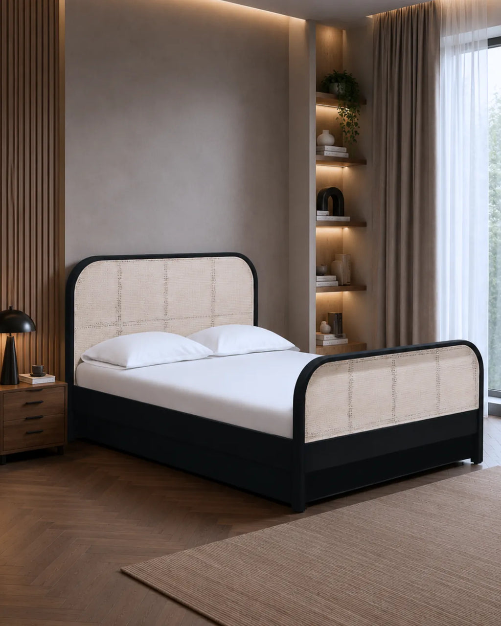Canovra Solid Wood & Handwoven Cane Bed