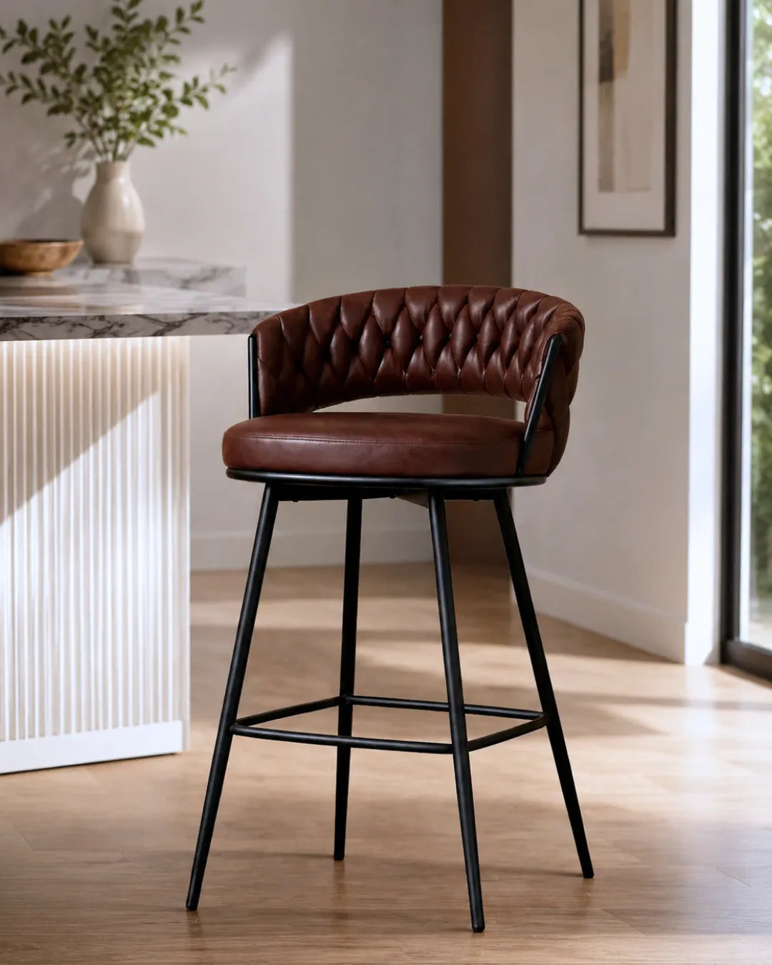 Merivo Contemporary Espresso Leatherette Bar Chair with Stainless Steel Base