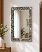 Nirvala Floral Vine Bone Inlay Rectangular Wall Mirror