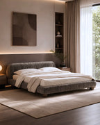 Striova Charcoal Velvet Low-Profile Bed
