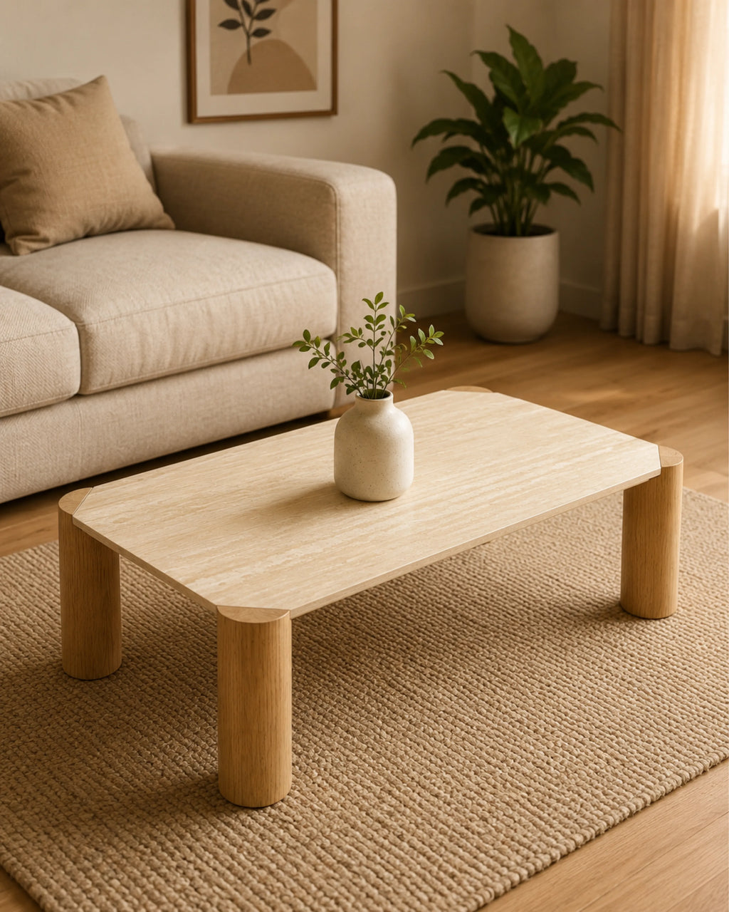 Merique Premium Travertine Stone Coffee Table