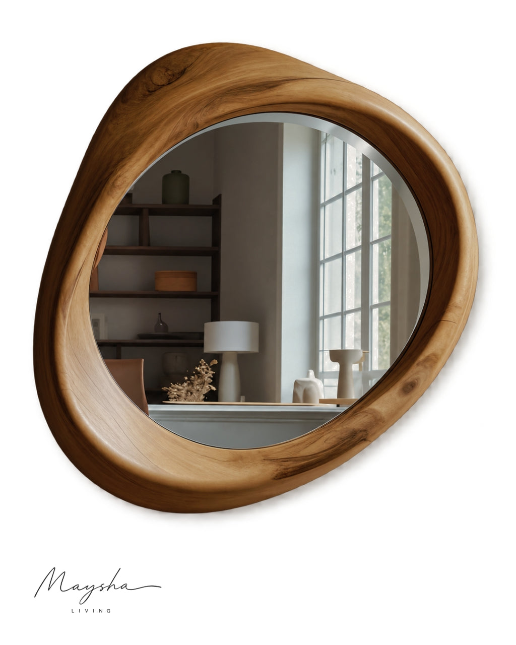 SERENVALE Organic Rounded Solid Wood Wall Mirror