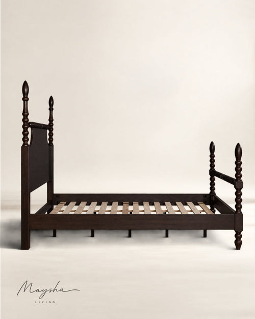 ALDOREN Espresso Walnut Solid Wood Spindle Poster Bed