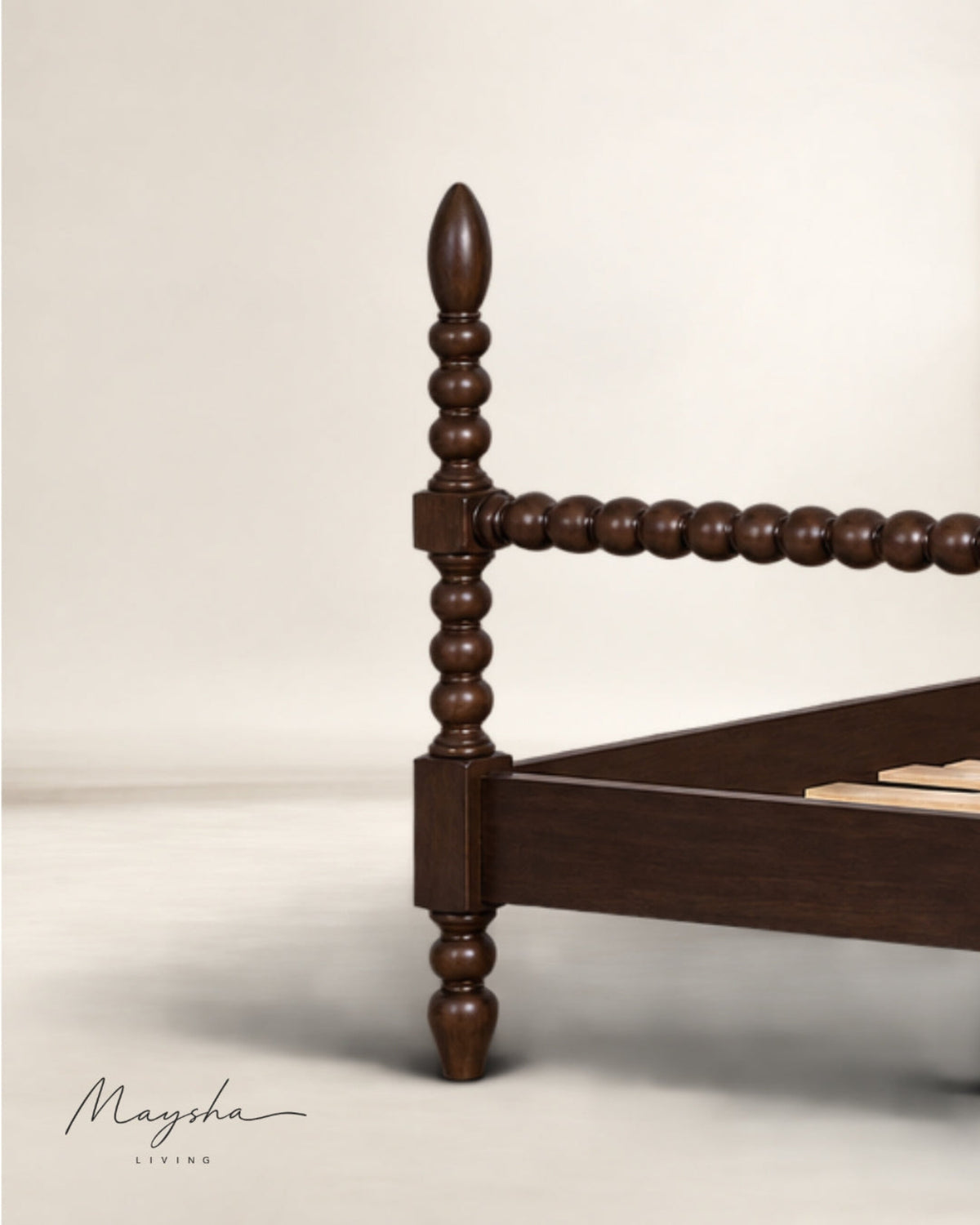 ALDOREN Espresso Walnut Solid Wood Spindle Poster Bed
