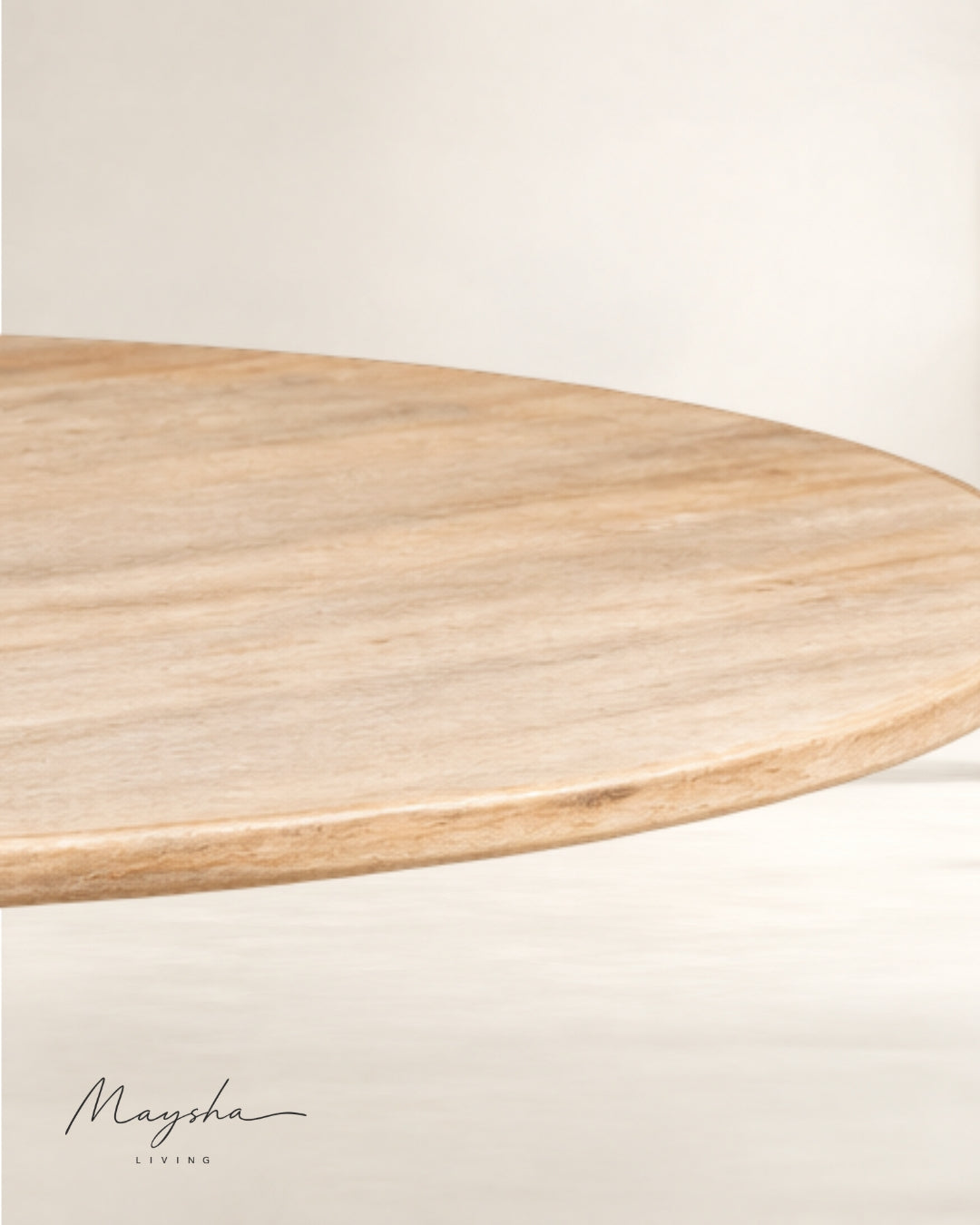 CALIORA Solid Wood Round Coffee Table in Cerused White