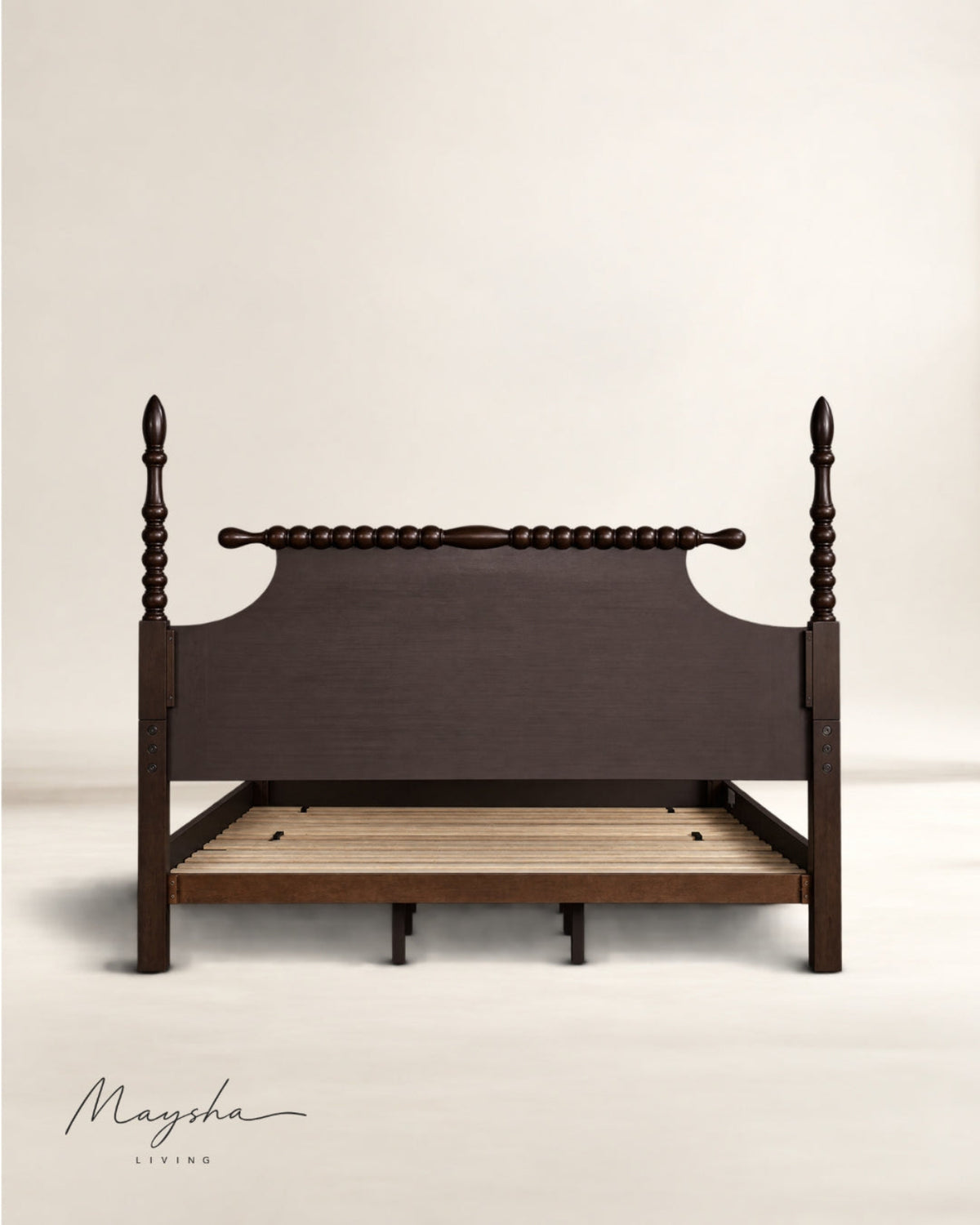 ALDOREN Espresso Walnut Solid Wood Spindle Poster Bed