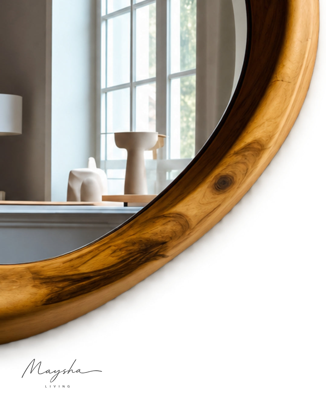 SERENVALE Organic Rounded Solid Wood Wall Mirror