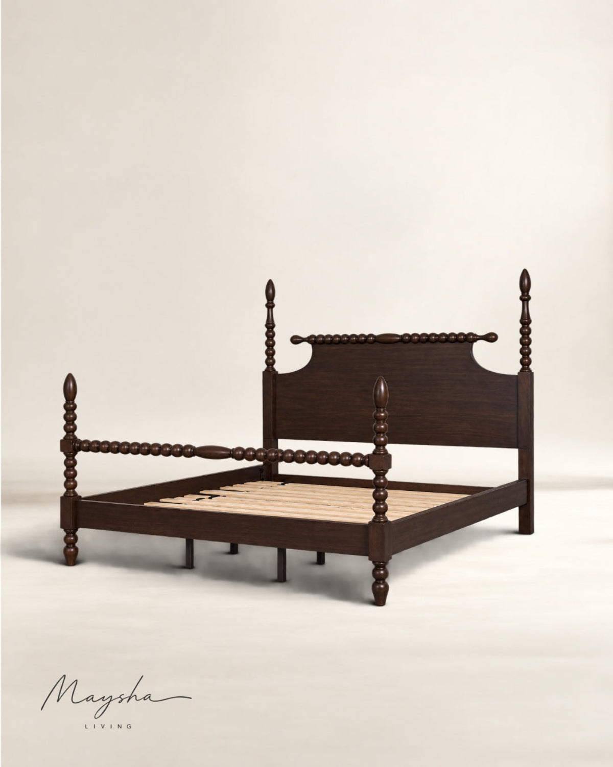 ALDOREN Espresso Walnut Solid Wood Spindle Poster Bed