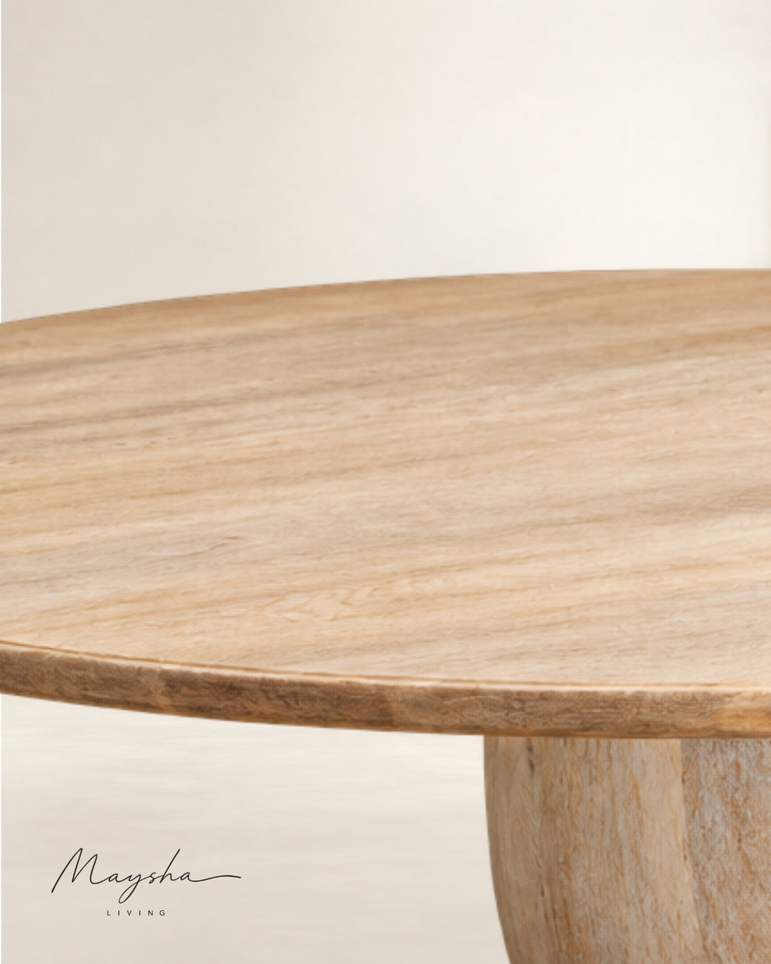 CALIORA Solid Wood Round Coffee Table in Cerused White