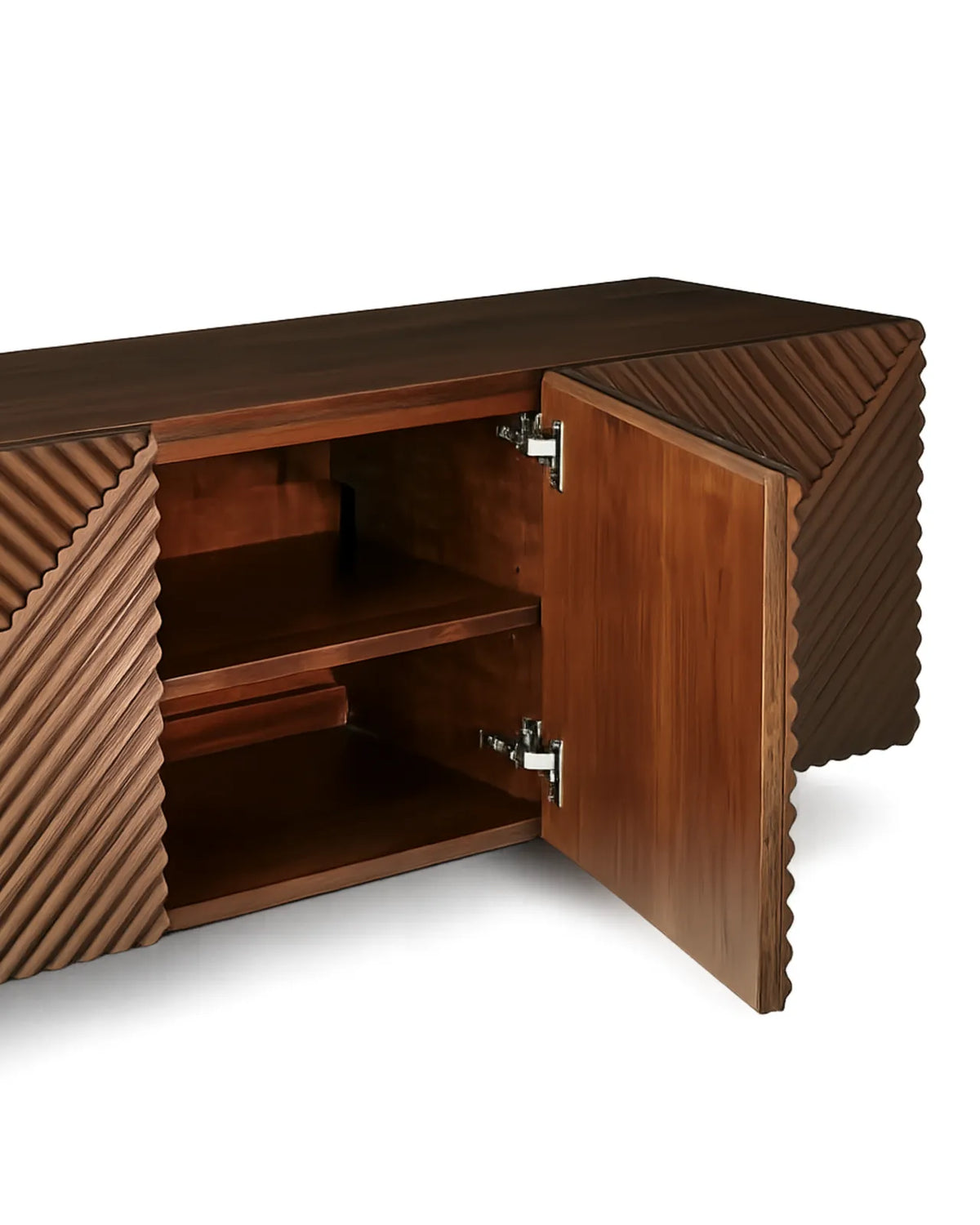 Dravique Geometric Textured TV Cabinet with Solid Wood Base