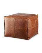 Duresto Hand-Stitched Top-Grain Leather Cube Pouf