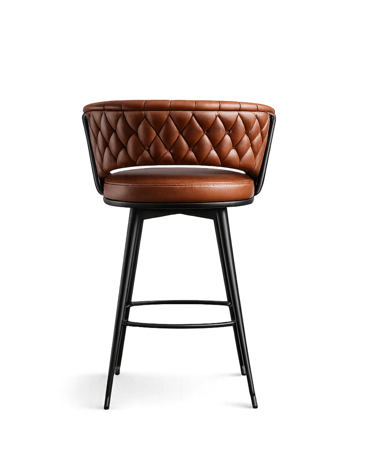 Merivo Contemporary Tan Leatherette Bar Chair with Stainless Steel Base