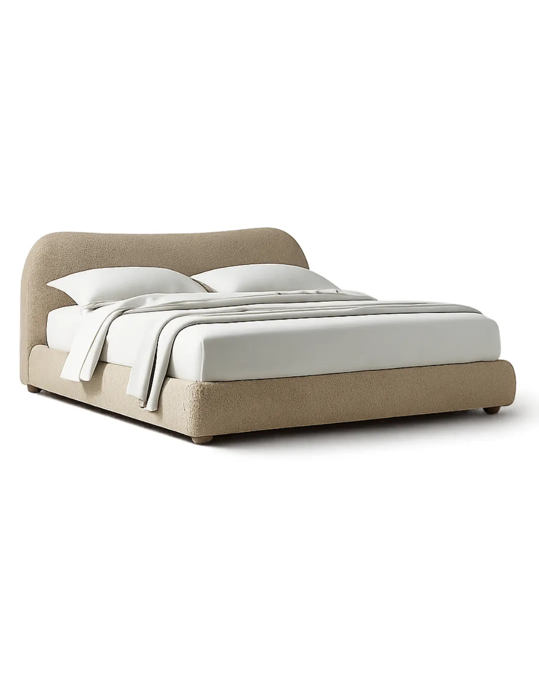Avyelle Curved Upholstered Camel-Back Sandstone Bed