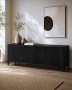 Velcero Black Oak Media Console with Natural Marble Top
