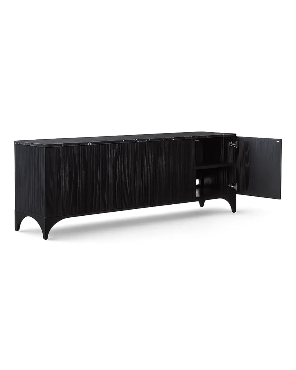 Velcero Black Oak Media Console with Natural Marble Top