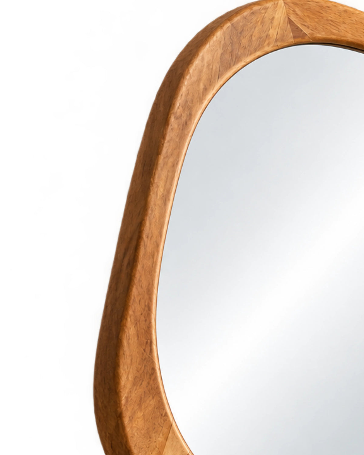 Lunetta Organic-Shaped Pebble Wall Mirror with Sculpted Wood Frame