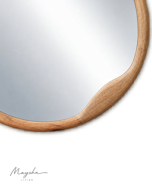 AMBERLYN Organic Round Solid Mango Wood Wall Mirror