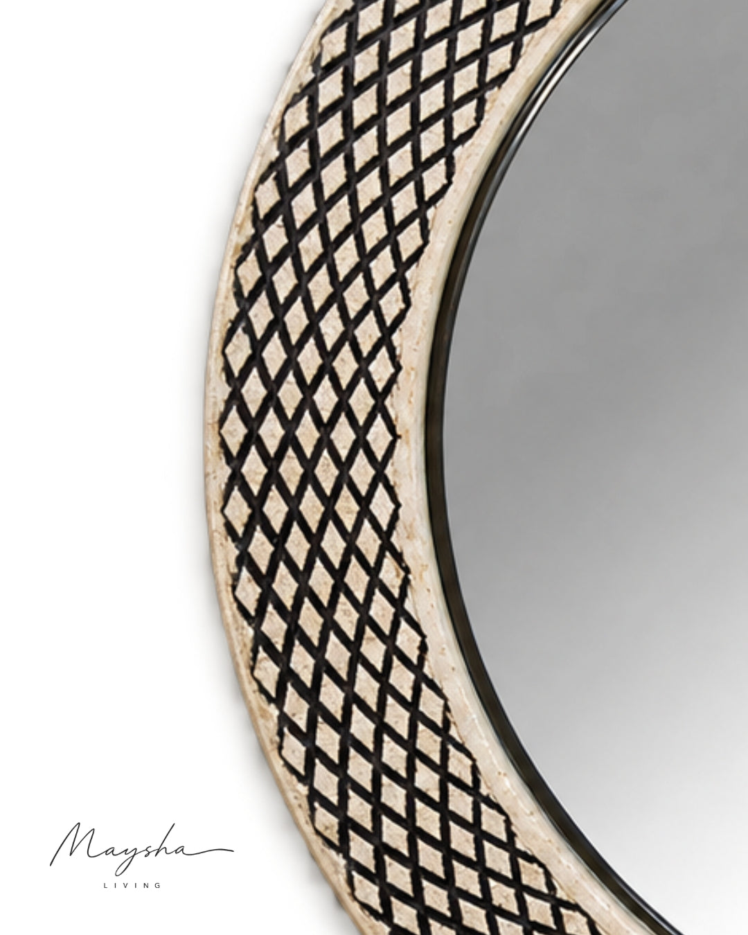 TRELLINA Round Bone Inlay Lattice Wall Mirror