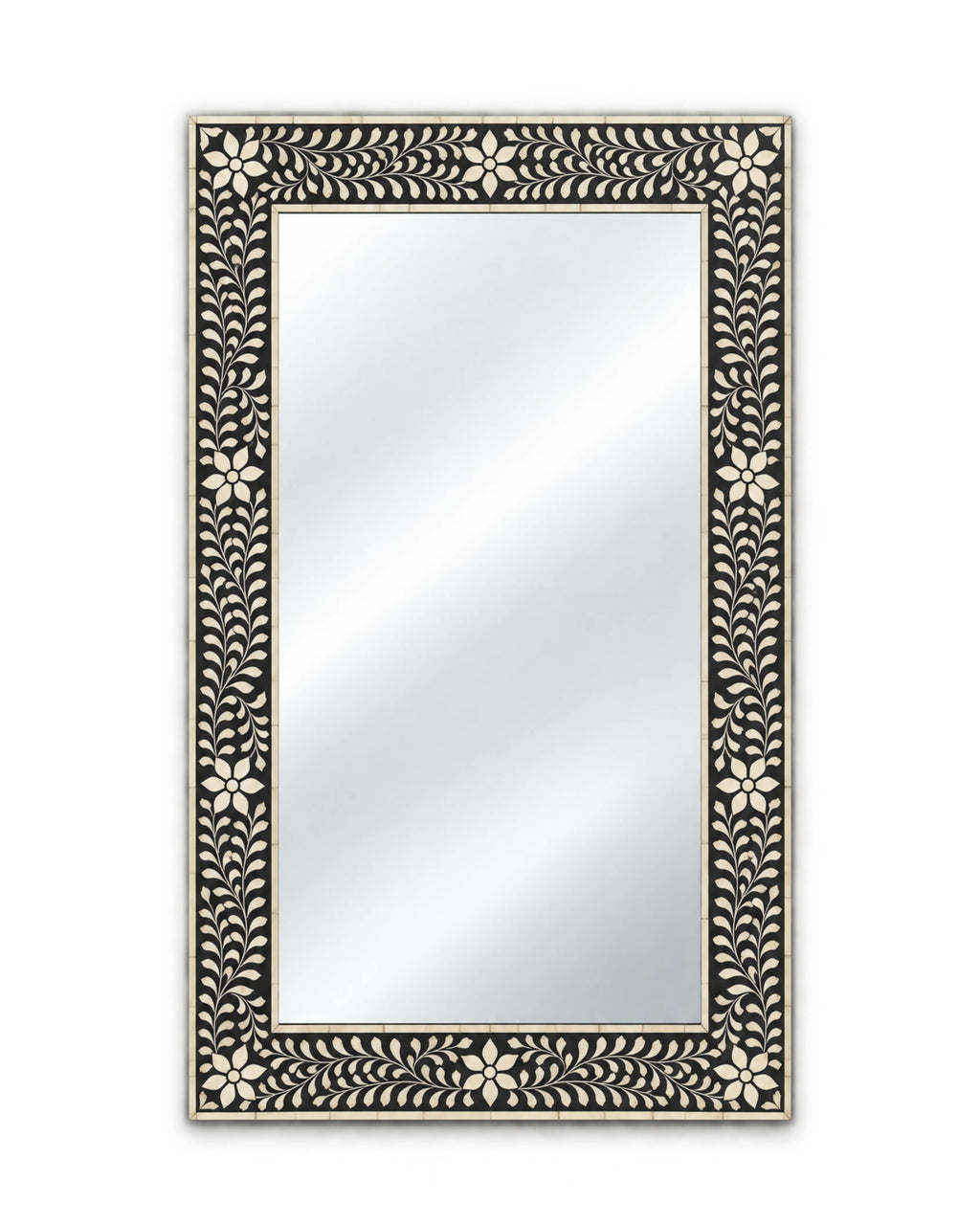 Nirvala Floral Vine Bone Inlay Rectangular Wall Mirror