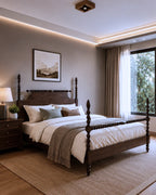 Aldoren Espresso Walnut Solid Wood Spindle Poster Bed