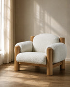 Caelora Faux Shearling Accent Chair in Solid Ash Wood