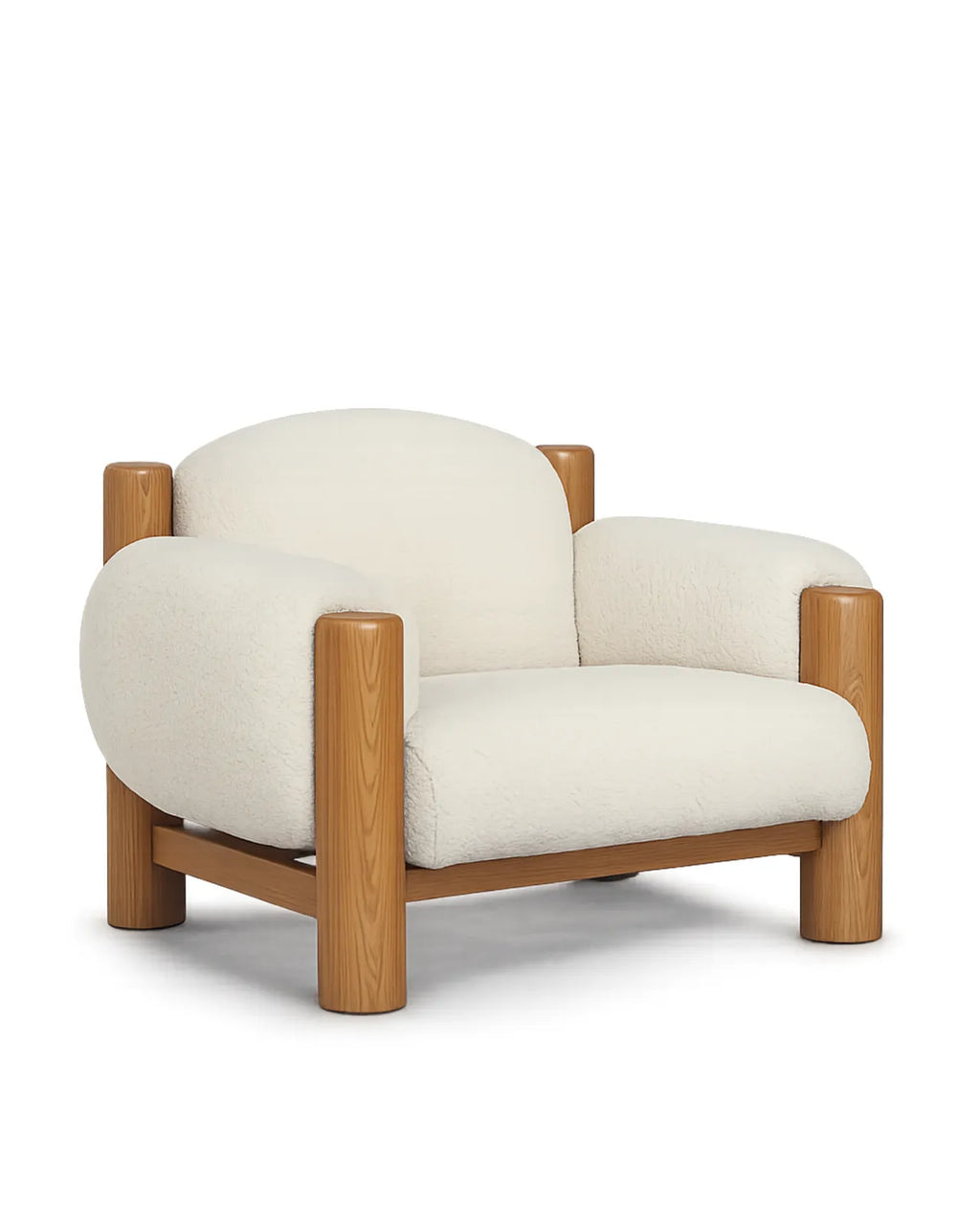 Caelora Faux Shearling Accent Chair in Solid Ash Wood