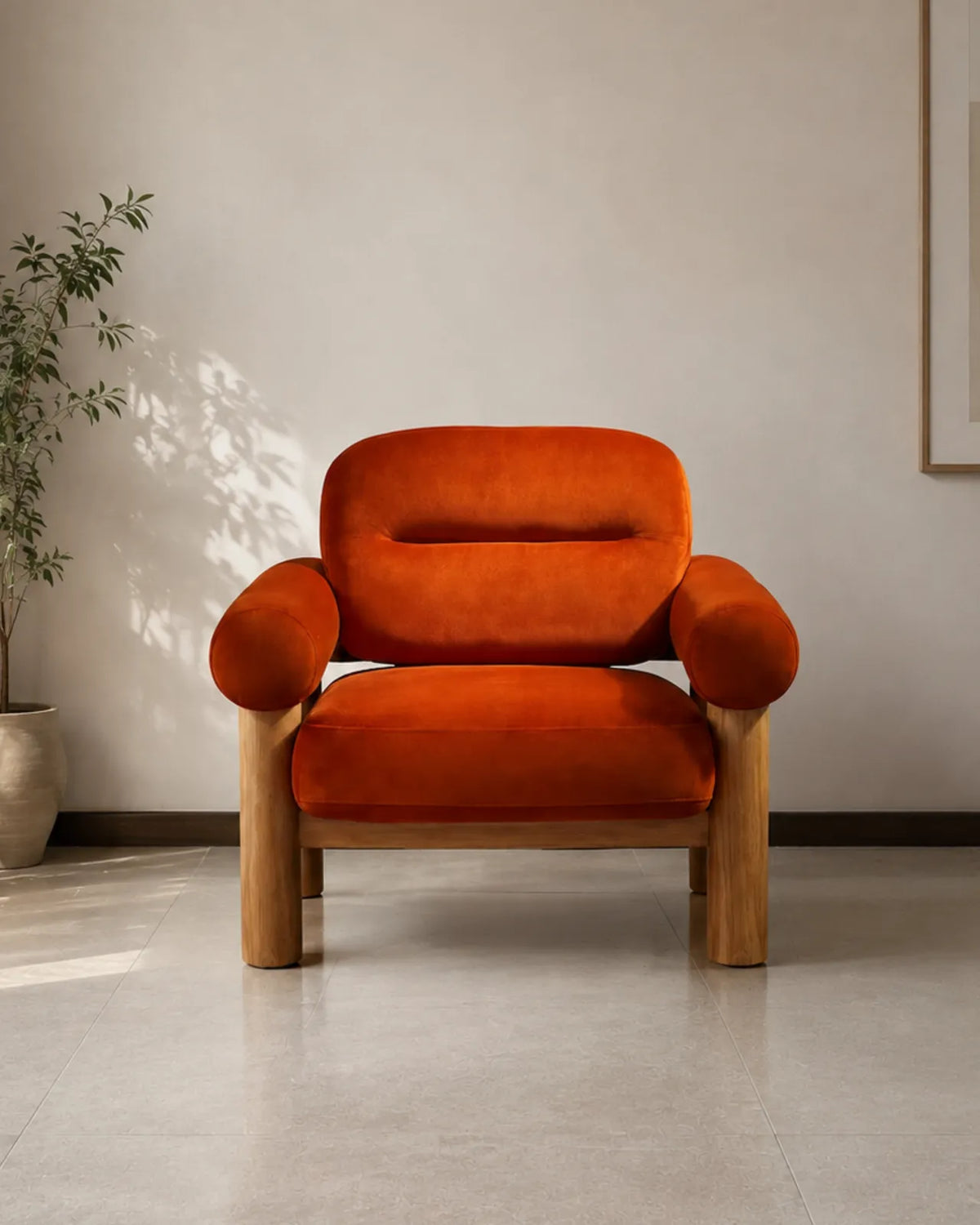 Viresto Terracotta Lounge Chair Oak Wood
