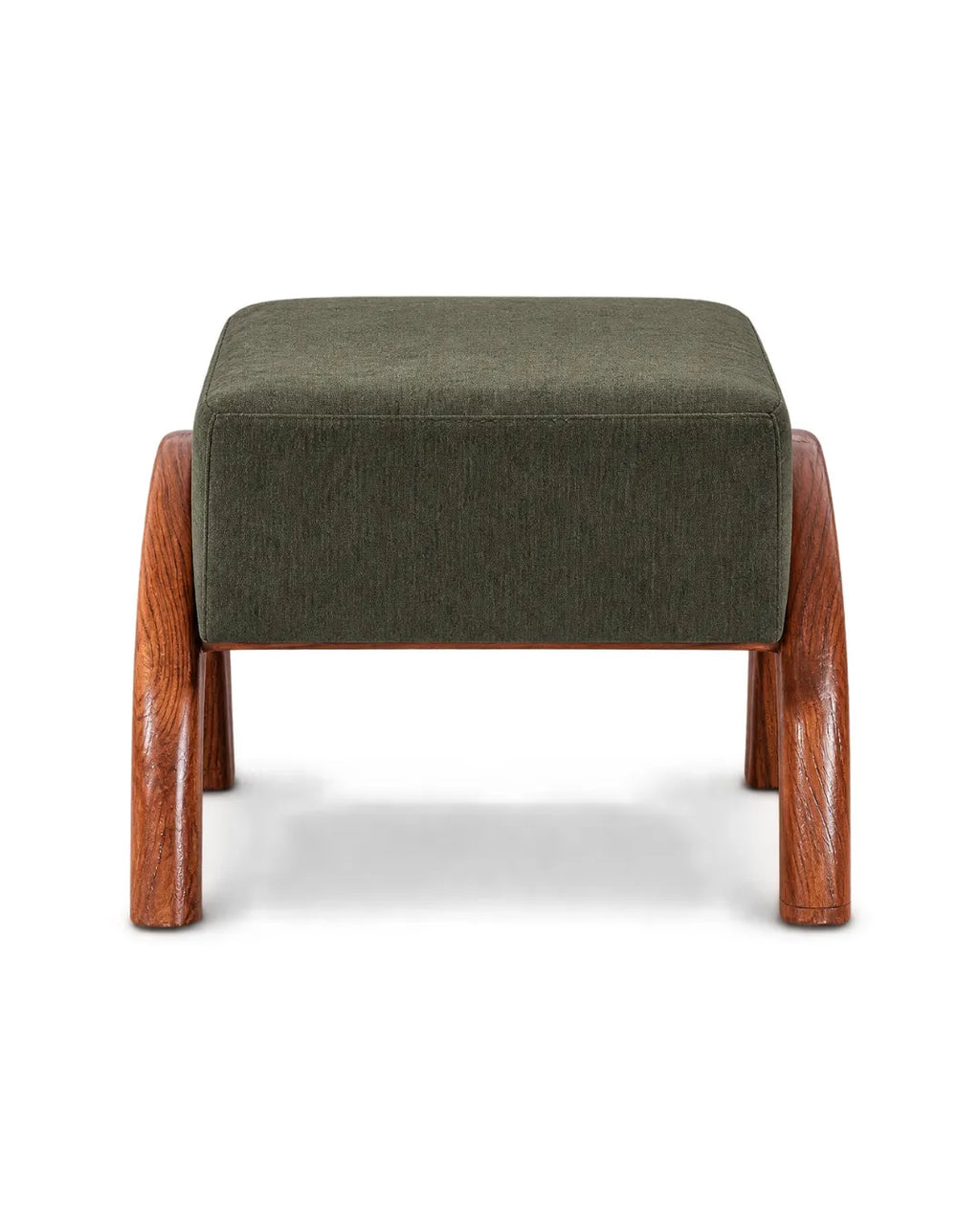 Velnaro Upholstered Solid Teakwood Accent Olive Stool