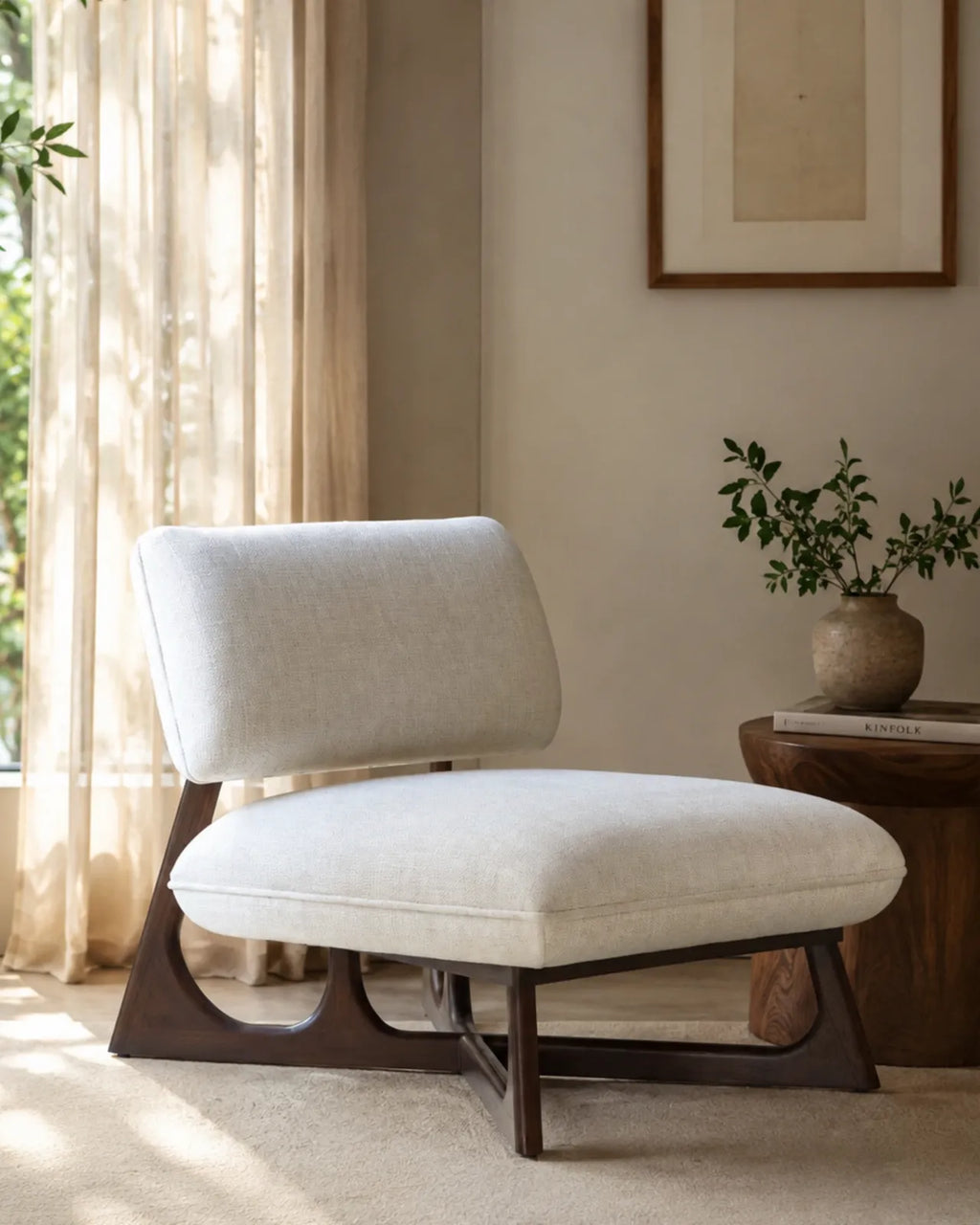 Corvessa Upholstered Accent Chair in Solid Teak Wood