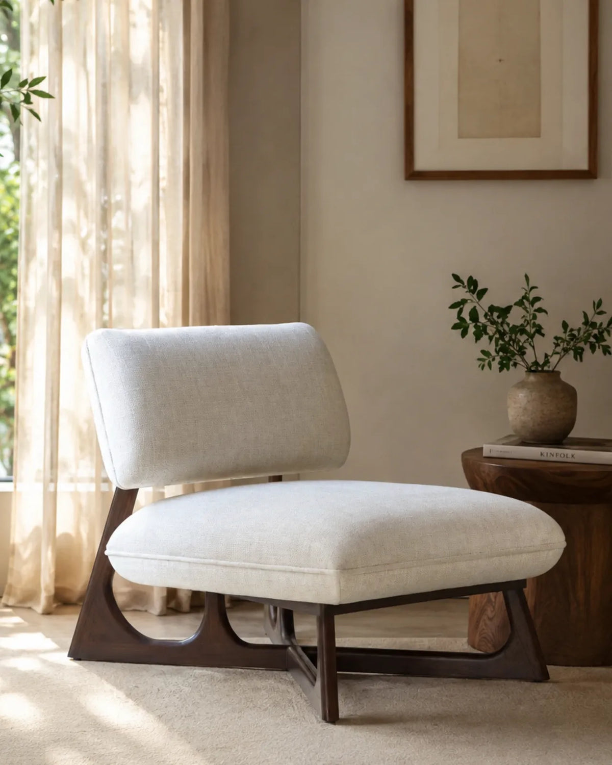 Corvessa Upholstered Accent Chair in Solid Teak Wood