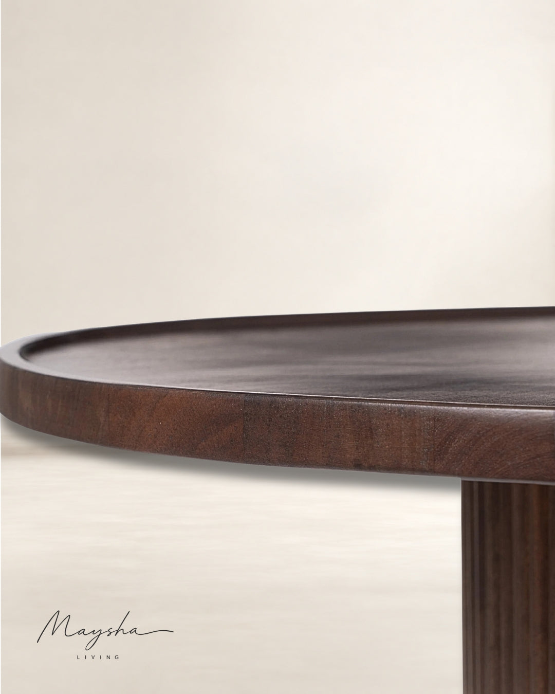Thessavik Round Solid Wood Coffee Table with Fluted Base and Gold-Finish Metal Ring