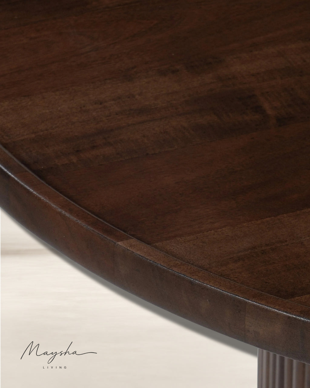 Thessavik Round Solid Wood Coffee Table with Fluted Base and Gold-Finish Metal Ring