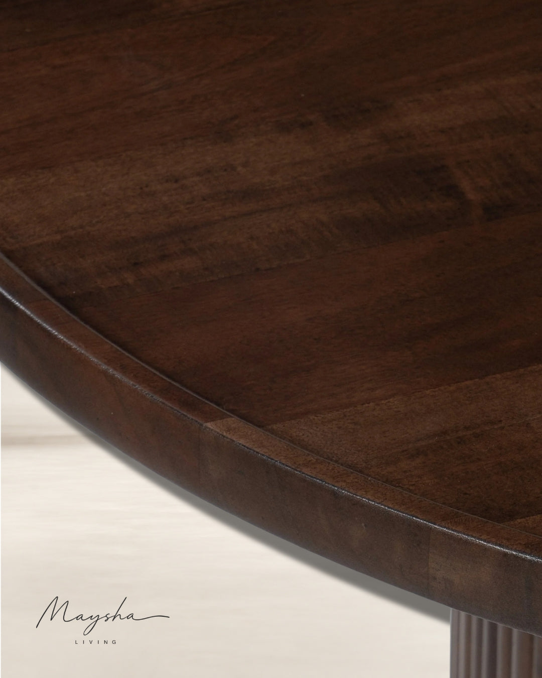 Thessavik Round Solid Wood Coffee Table with Fluted Base and Gold-Finish Metal Ring