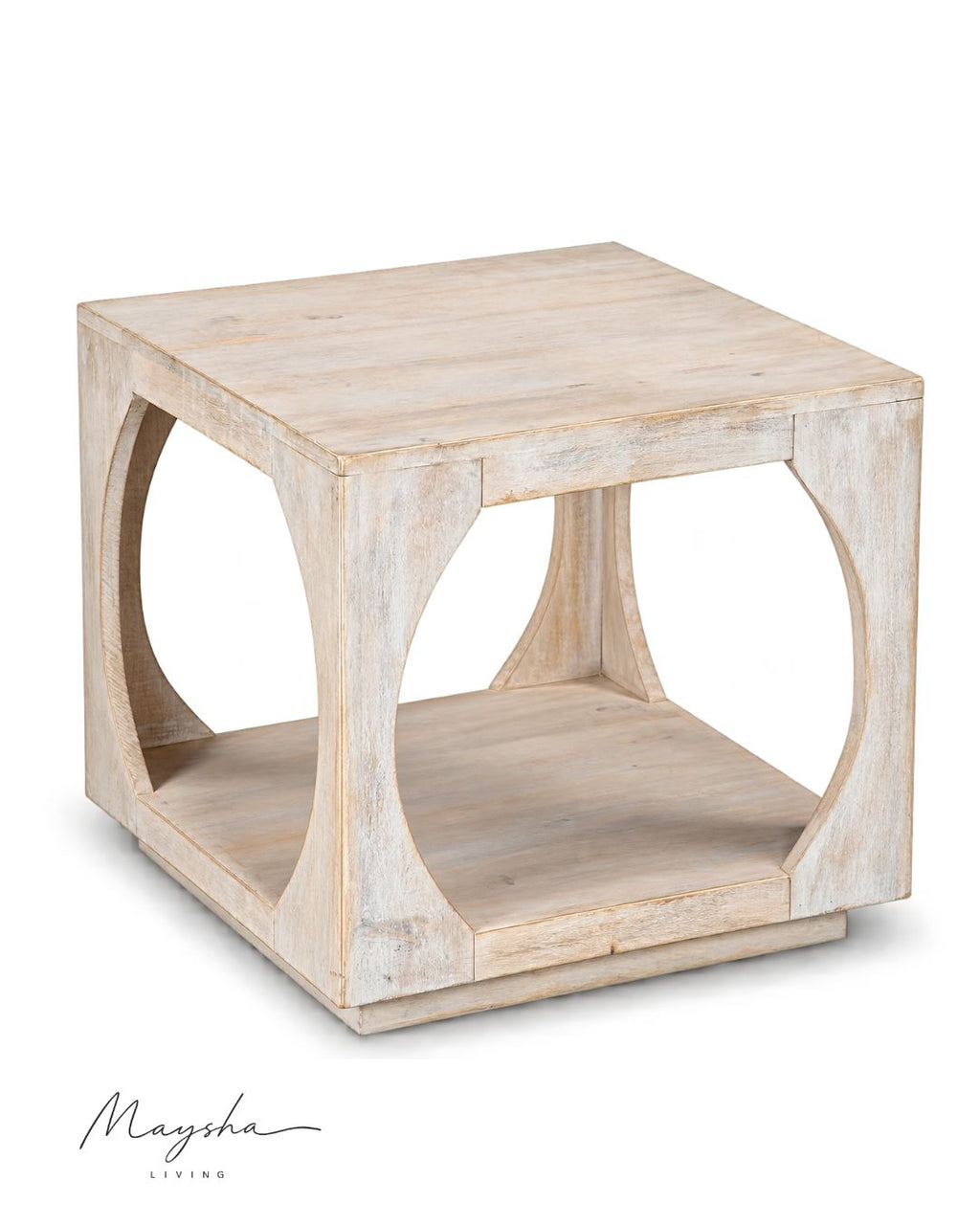 Aurevane Mango Solid Wood Side Table with Open Arch Design