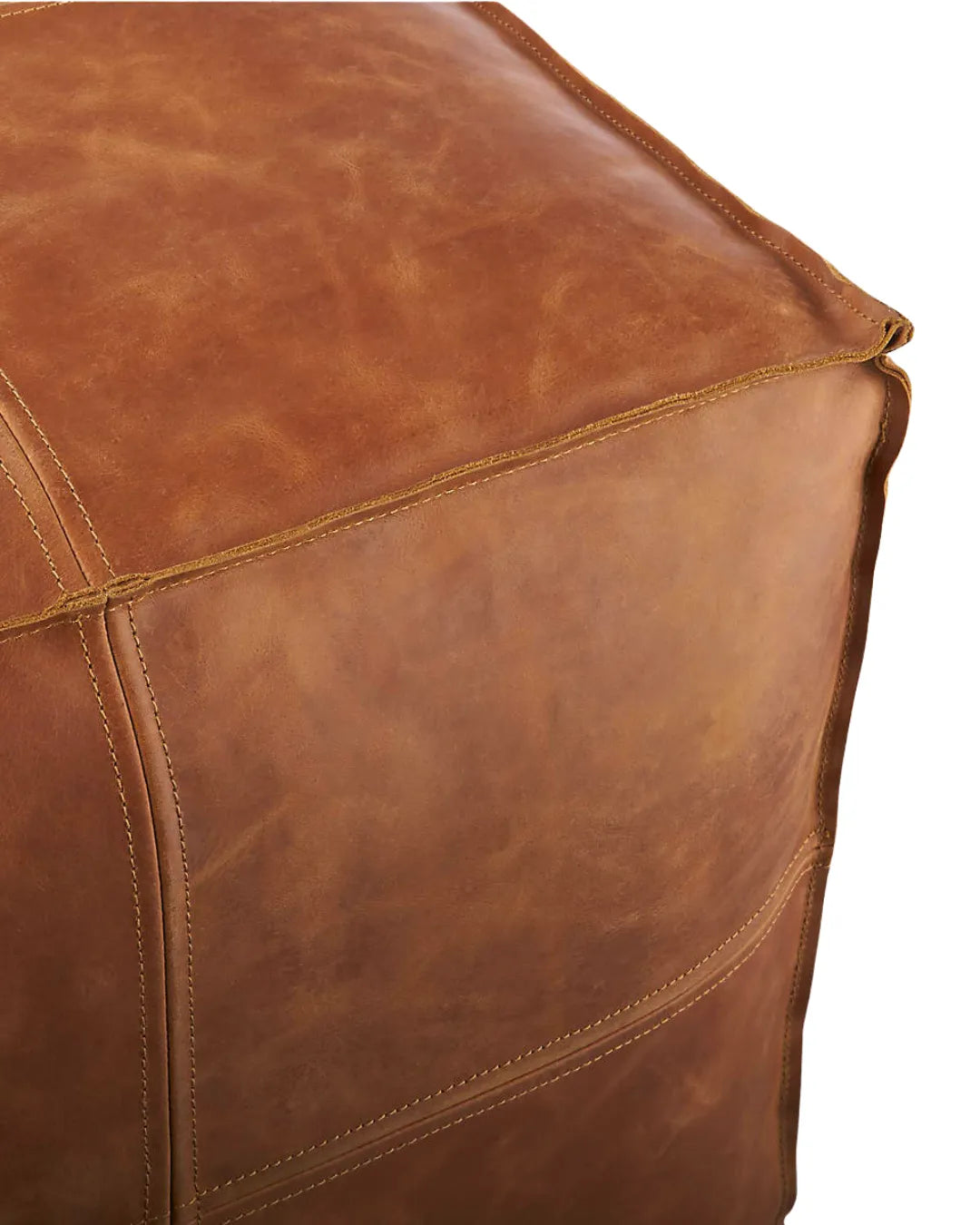Duresto Hand-Stitched Top-Grain Leather Cube Pouf