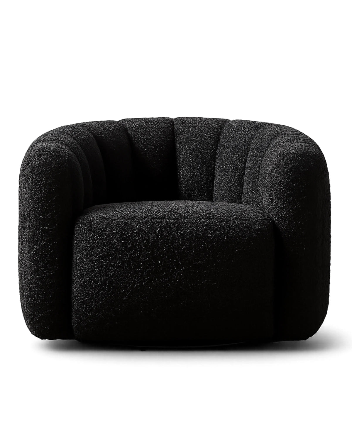 Veloura Obsidian Channel-Tufted Bouclé Swivel Accent Chair