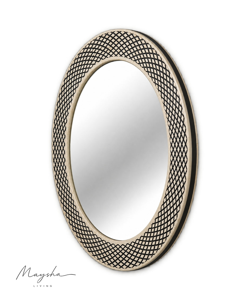 TRELLINA Round Bone Inlay Lattice Wall Mirror
