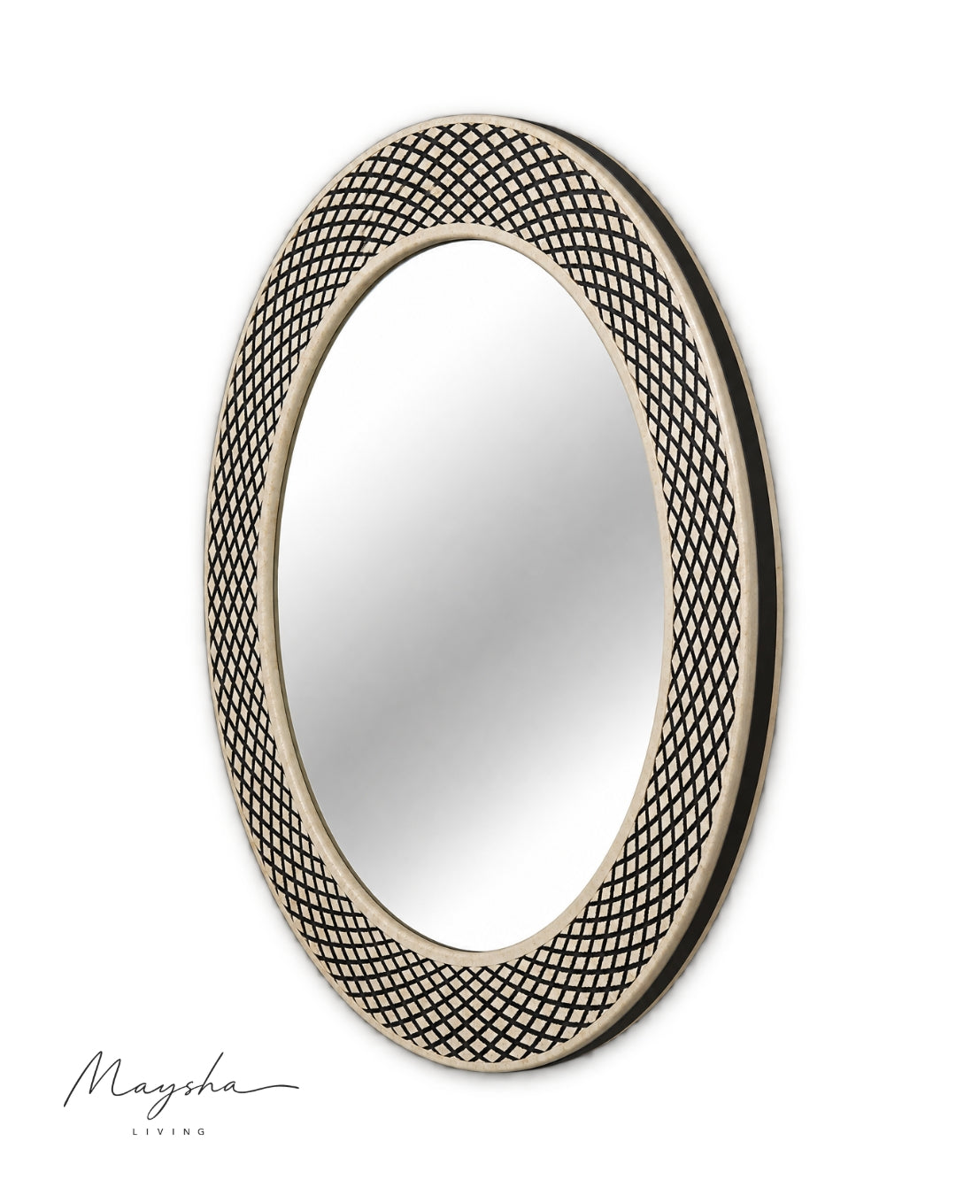 TRELLINA Round Bone Inlay Lattice Wall Mirror