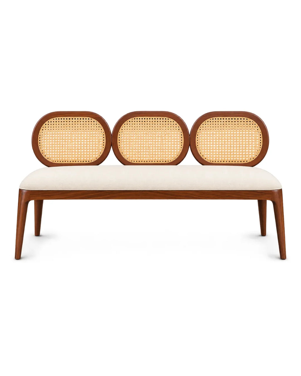 Averlo Triple Natural Cane Backrest Bench in Solid Teakwood