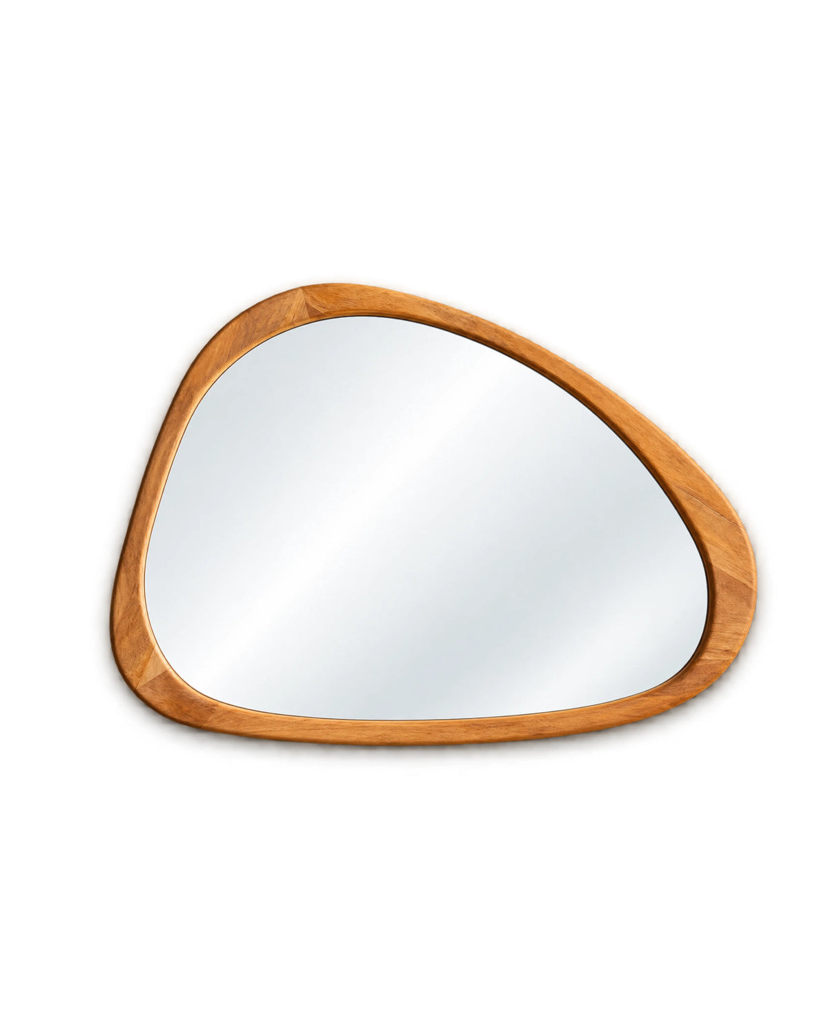 Lunetta Organic-Shaped Pebble Wall Mirror with Sculpted Wood Frame