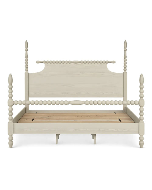 ALDOREN Linen Ivory Solid Wood Spindle Poster Bed