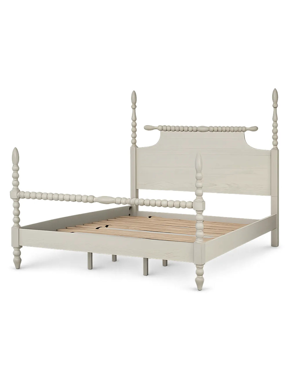 Aldoren Linen Ivory Solid Wood Spindle Poster Bed