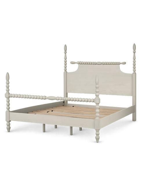 Aldoren Linen Ivory Solid Wood Spindle Poster Bed