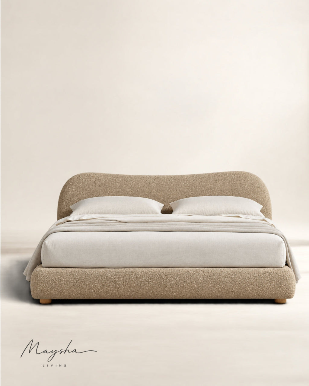 AVYELLE Curved Upholstered Camel-Back Sandstone Bed