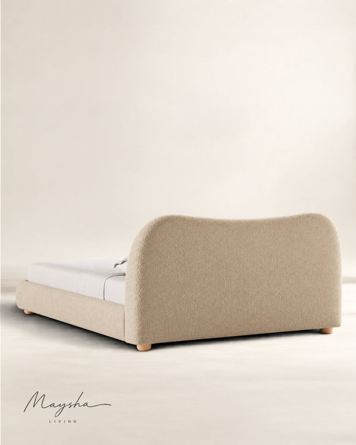 AVYELLE Curved Upholstered Camel-Back Sandstone Bed